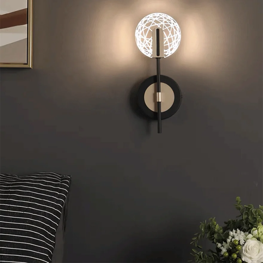 Modern Metal Round Study Room Wall Lamp, Black