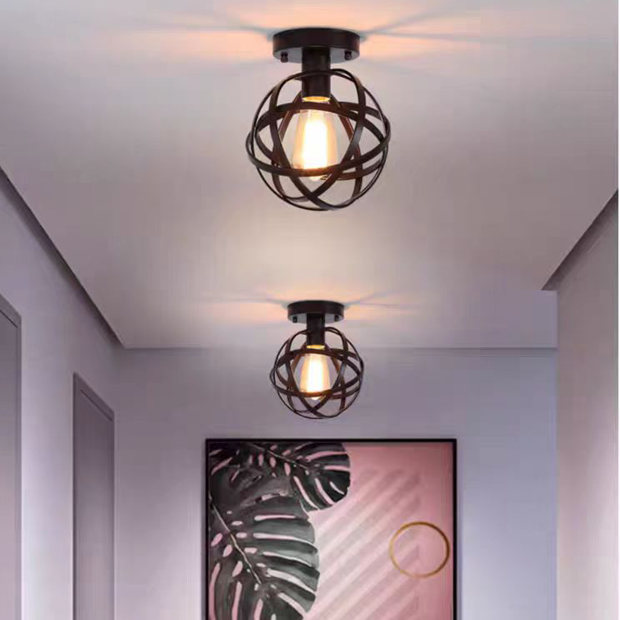 Retro Metal Ring Balcony Ceiling Light, Black