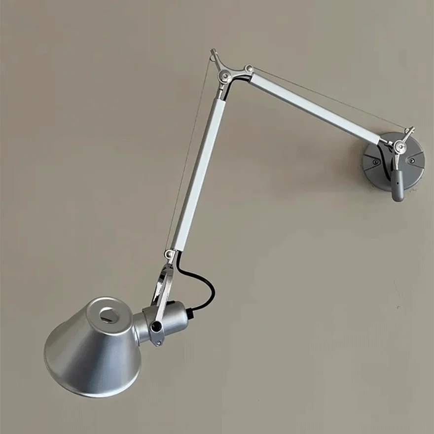 Minimalist Metal Hooded Adjustable Bathroom Wall Lamp, Silver