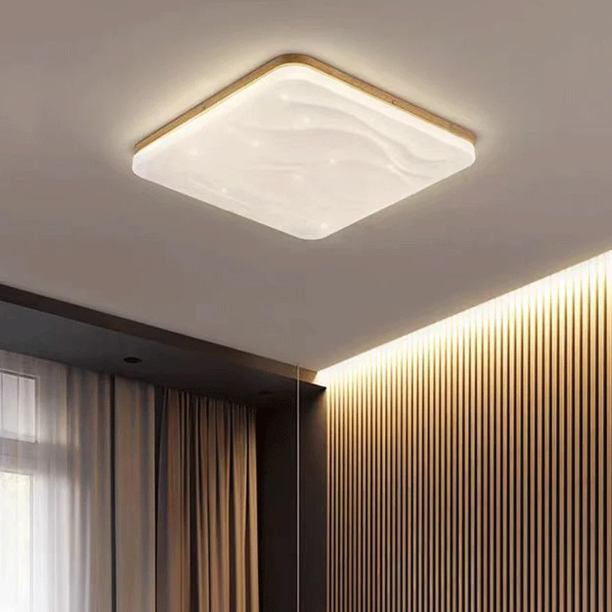 Minimalist Wooden And Acrylic Geometric Dining Room Ceiling Light, White, Trichromatic Light