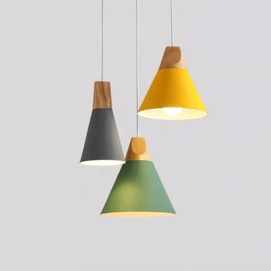 Morandi Metal And Wooden Geometric Kitchen Pendant Light, 6 Color