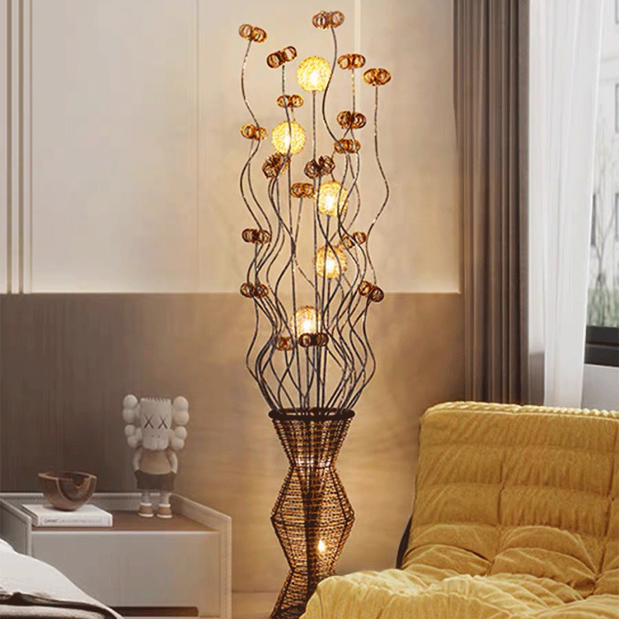 Art Deco Metal  Flower Vase Living Room Floor Lamp, Gold