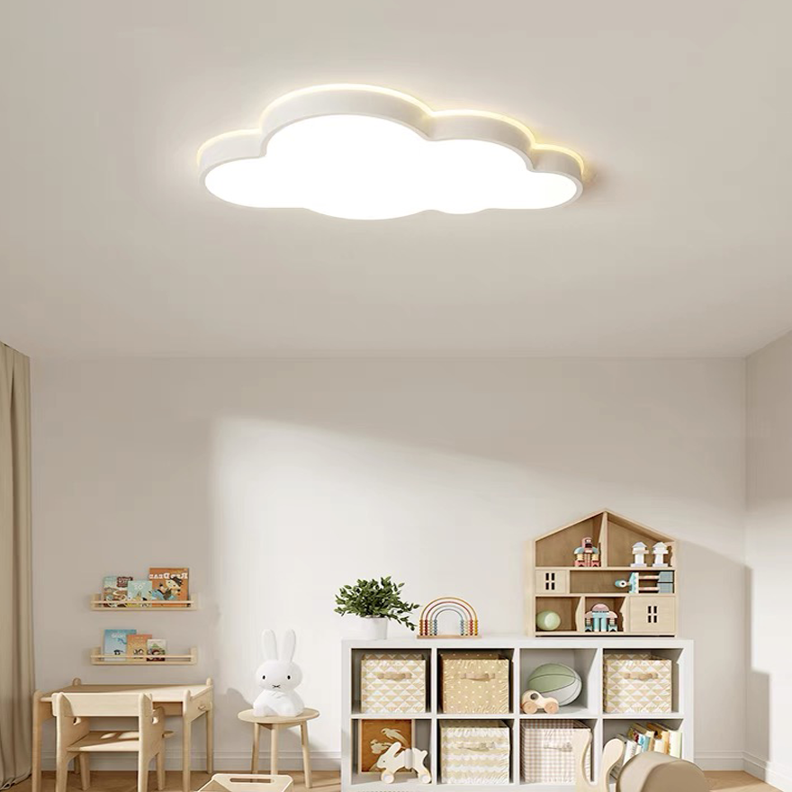 Minimalist Metal Cloudy Bedroom Ceiling Light, White, Trichromatic Light