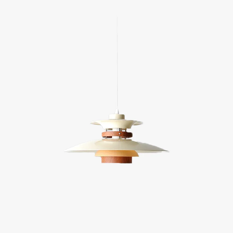 Morandi Metal Frisbee Dining Room Pendant Light, White/Natural Wood