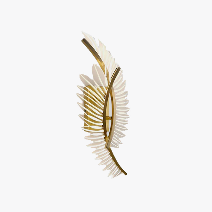 Art Deco Metal And Acrylic Feather Study Room Wall Lamp, Gold/Clear