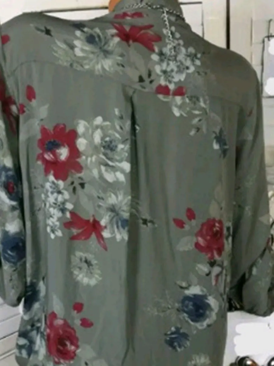 Autumn Spring Summer Cotton V-Neck Button Floral Printed Blouses