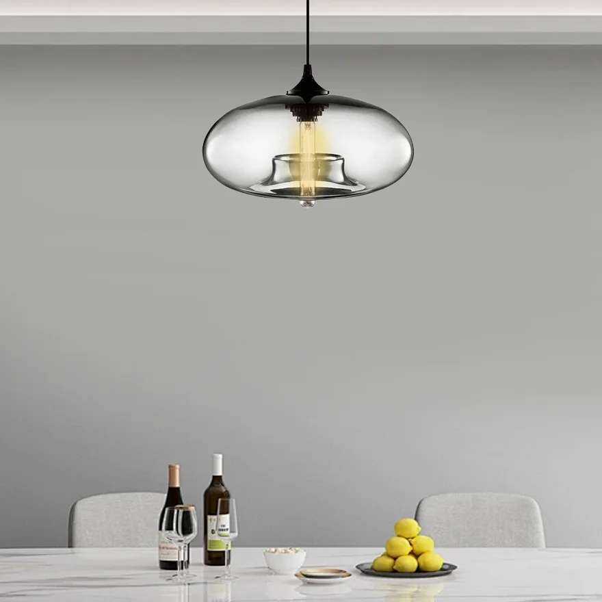 Modern Glass Drum Living Room Pendant Light, 6 Color