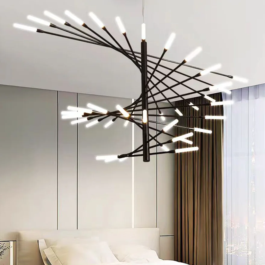 Modern Metal And Acylic Linear Dining Room Chandelier Pendant Light, Black/Gold