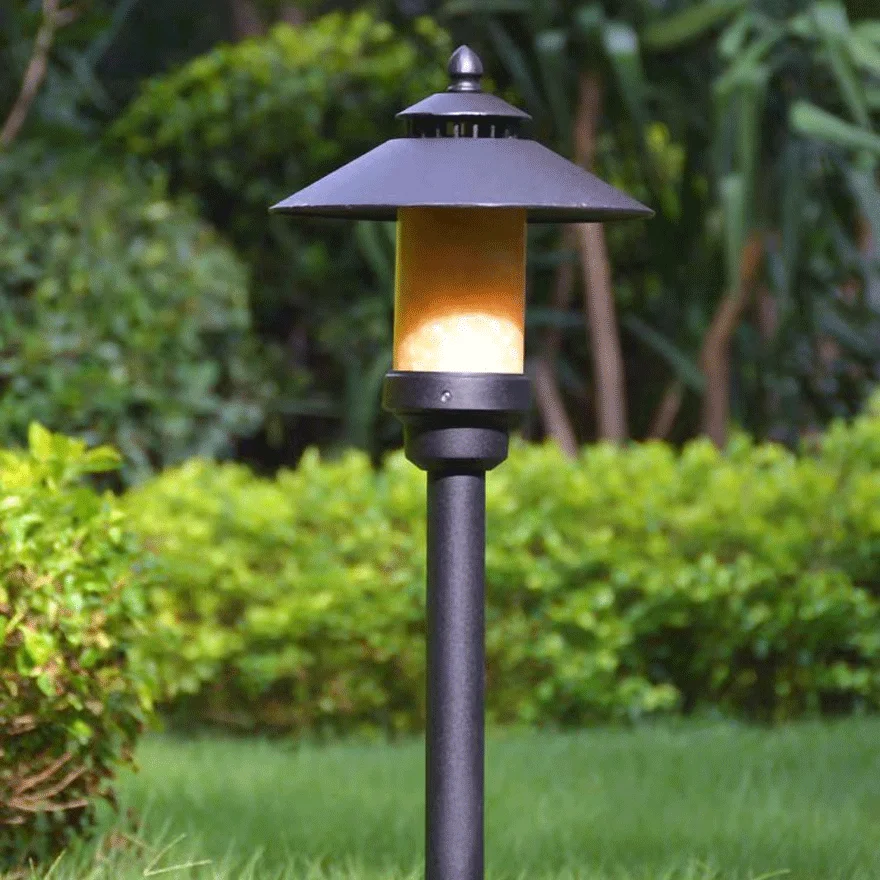 Minimalist Metal And Marble Hooded Outdoor Path Light, Black