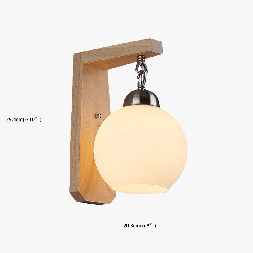 Retro Wooden And Metal And Glass Globular Kitchen Wall Lamp, Beige