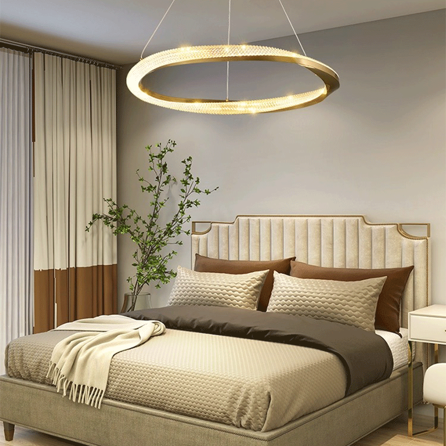 Modern Metal And Acylic Ring Bedroom Pendant Light, Gold/Silver