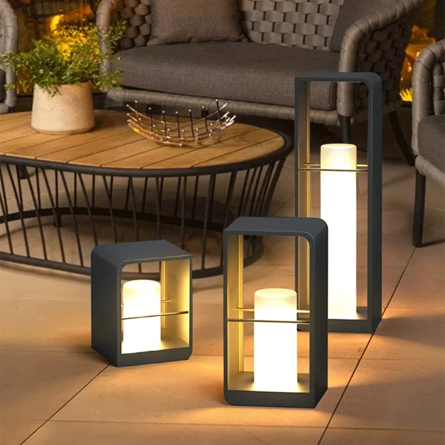 Modern Metal Rectangular Terrace Outdoor Pathway Light, Black/White/Log Color