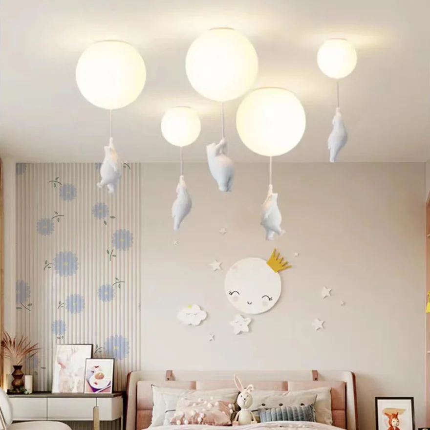 Designer Fateh Bear Acrylic Globular Bedroom Ceiling Light, White