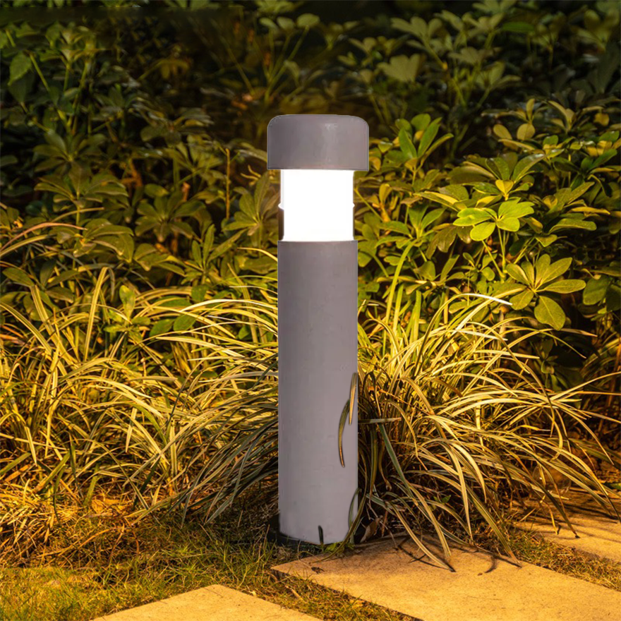 Minimalist Metal And Stone Cylindrical Terrace Outdoor Lamp, Gray