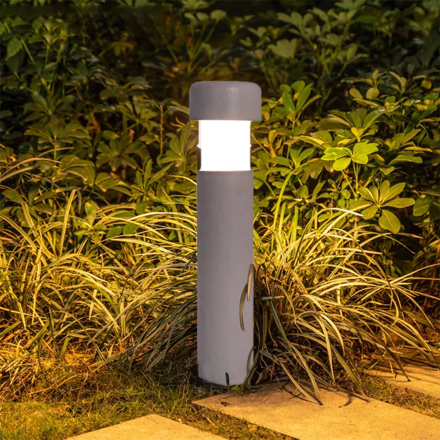 Minimalist Metal And Stone Cylindrical Terrace Outdoor Lamp, Gray