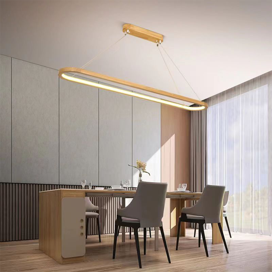 Modern Wooden And Acrylic Annular Dining Room Pendant Light, Natural Wood