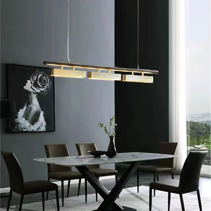 Modern Metal Linear Study Room Pendant Light, Gold