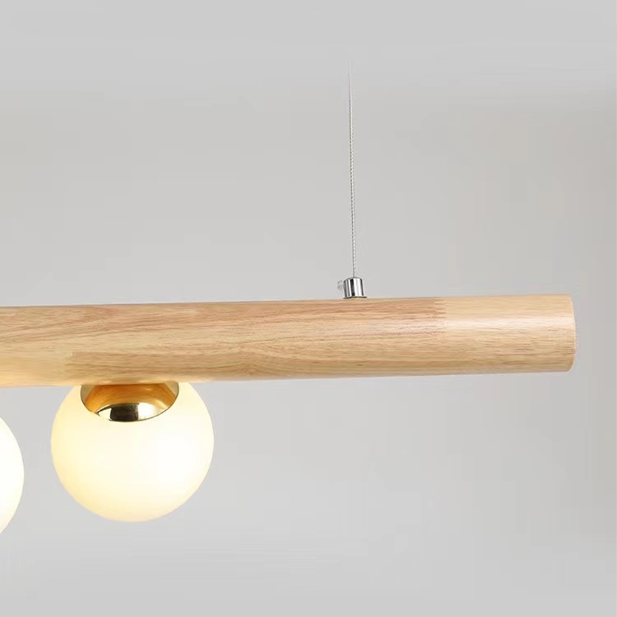 Nordic Wooden And Glass Bubble Kitchen Pendant Light, Burlywood/Walnut