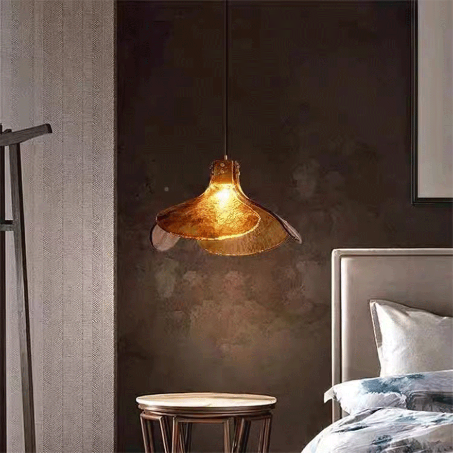 Designer Metal And Glass Petal Shaped Dining Room Pendant Light, Brown