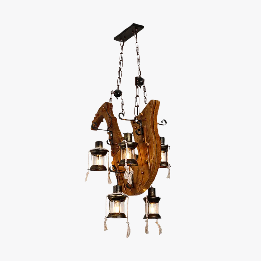 Retro Metal And Wooden Saxophone Children's Room Pendant Light, Natural Wood