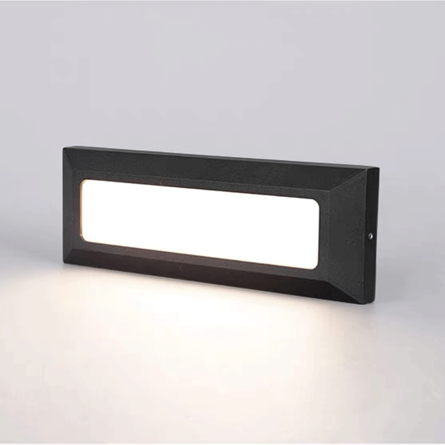 Modern Metal And Acrylic Rectangular Outdoor Deck & Step/Ground Light, Black