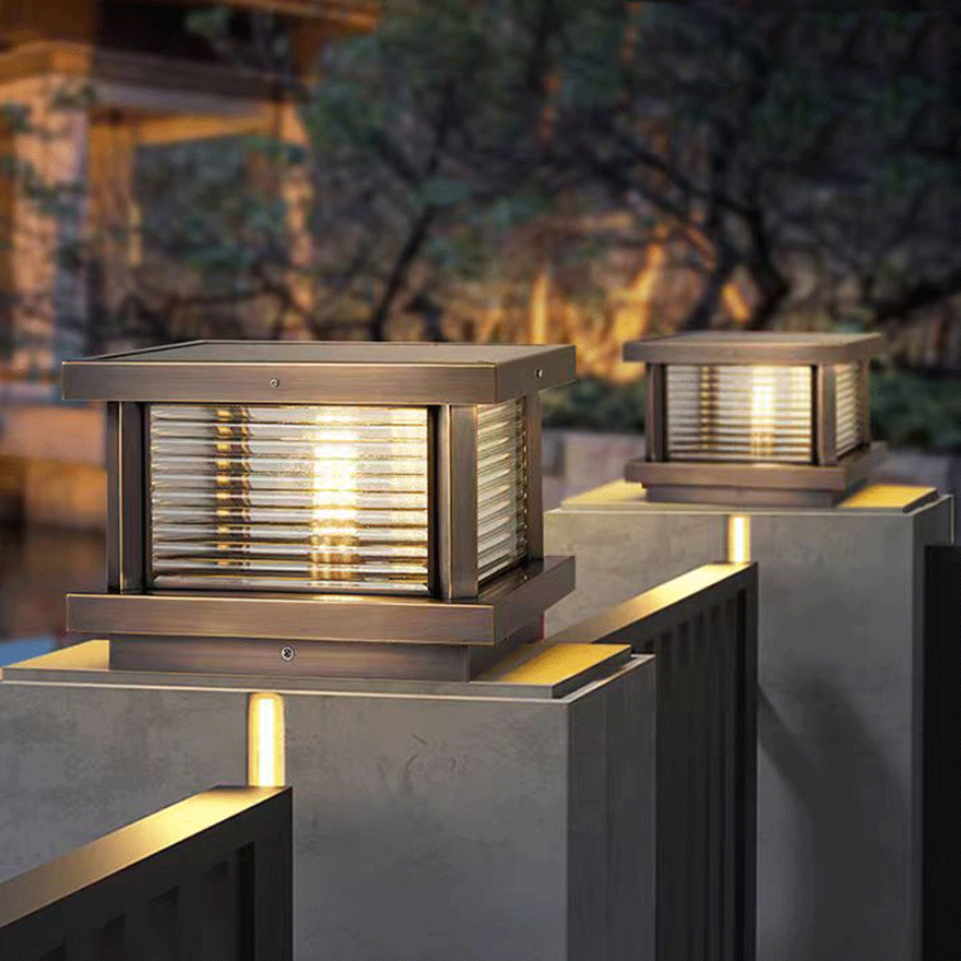 Modern Metal And Glass Square Courtyard Outdoor Pathway Light, Black/Brass/Bronze