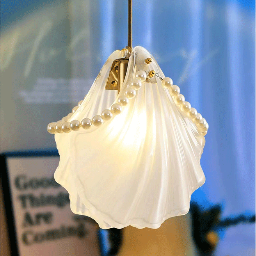 Designer Metal And Acrylic Pearl Shell Living Room Pendant Light, White