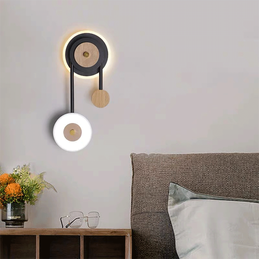 Modern Wooden And Acrylic Round Bedside Indoor Wall Lamp, Black