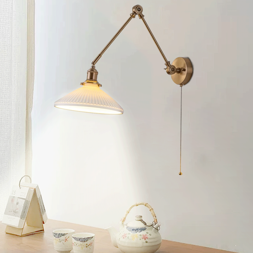 Vintage Ceramic Geometric Living Room Wall Lamp, White-Gold