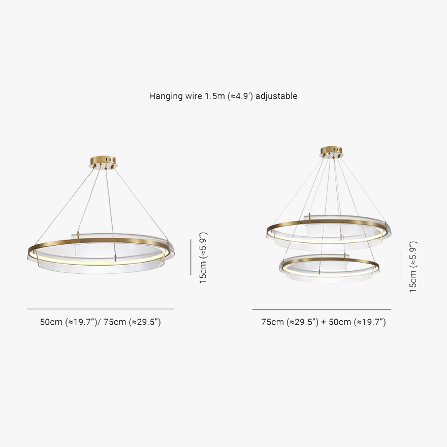 Modern Metal And Acrylic Ring Dining Room Pendant Light, Gold