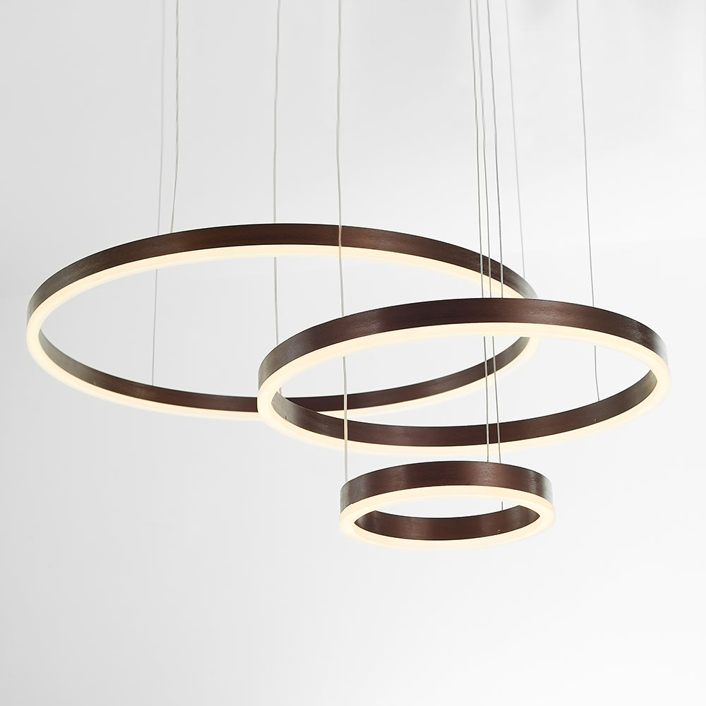 Contemporary Metal Ring Bedroom Pendant Light, Black/Brown/Gold, Trichromatic Light