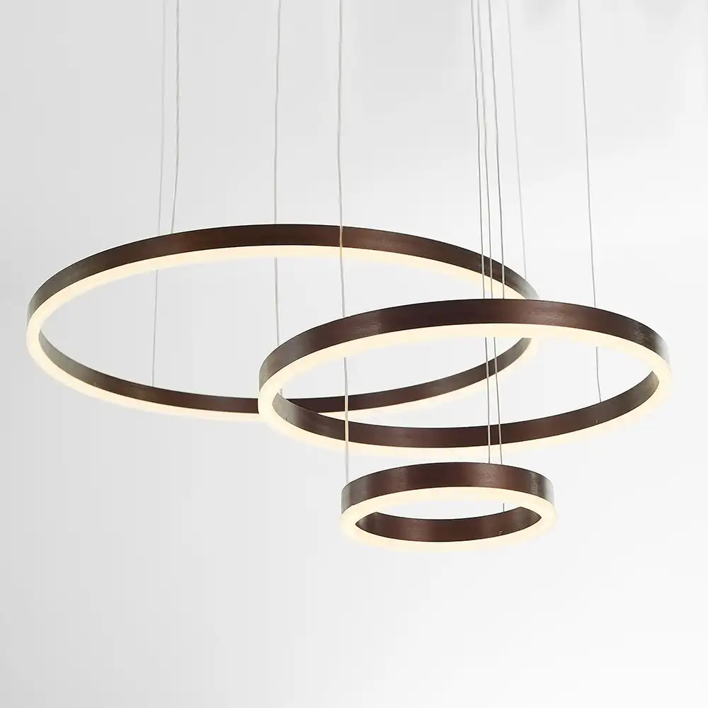 Contemporary Metal Ring Bedroom Pendant Light, Black/Brown/Gold, Trichromatic Light