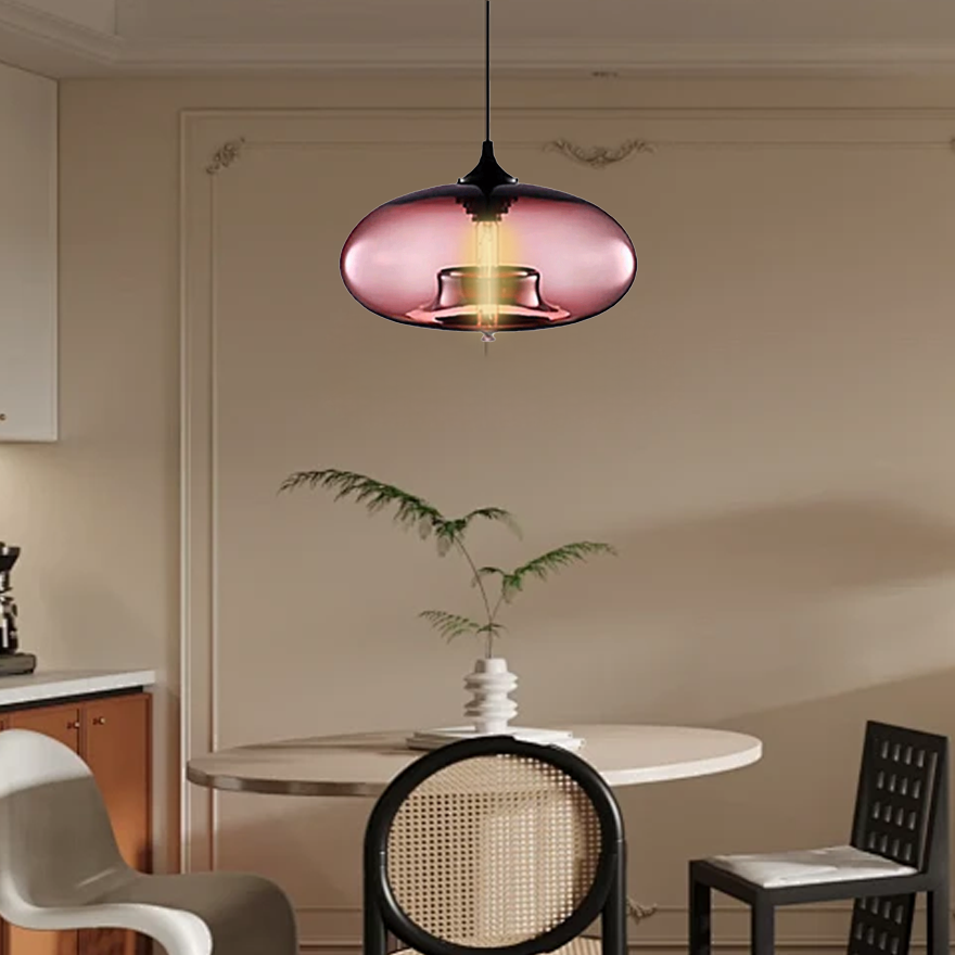 Modern Glass Drum Living Room Pendant Light, 6 Color