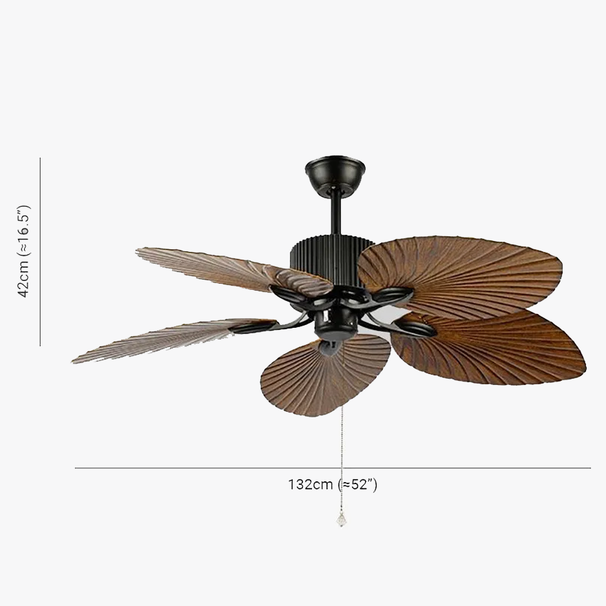 Vintage Metal 5-Blade Fan Dining Room Ceiling Light, Natural Wood