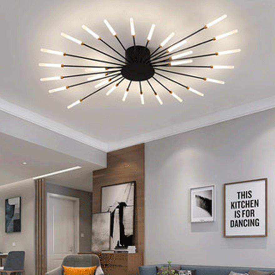 Modern Metal And Acrylic Radiographic Bedroom Ceiling Light, Black/Gold