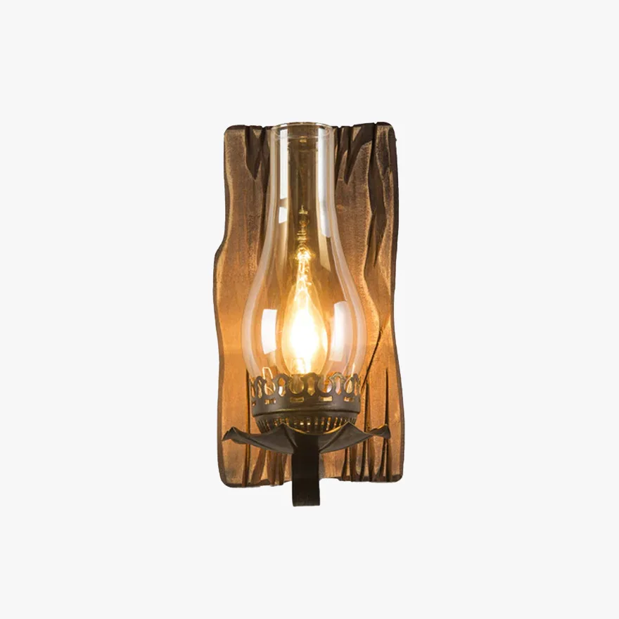 Retro Metal And Wooden Bottle Passage Wall Lamp, Black/Clear