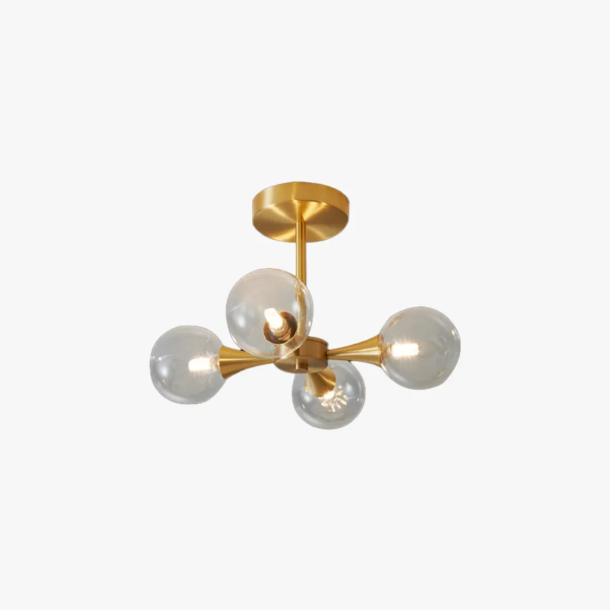 Nordic Brass And Glass Globular Study Room Ceiling Light, Clear/White