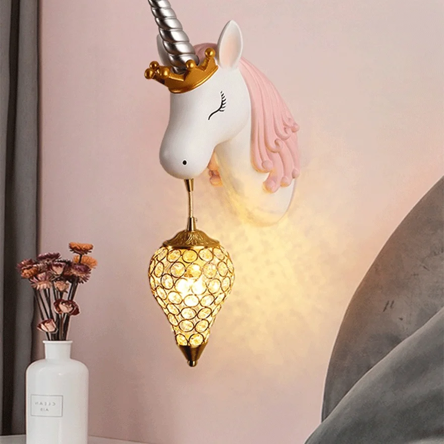 Art Deco Acrylic Unicorn Study Room Wall Lamp, Pink/ Blue