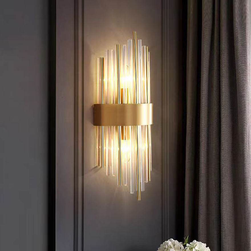 Art Deco Acrylic And Metal Cylindrical Bedroom Wall Lamp, Gold