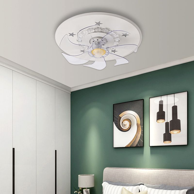 Designer Metal And Acrylic Geometric Children's Room Ceiling Fan with Light, White