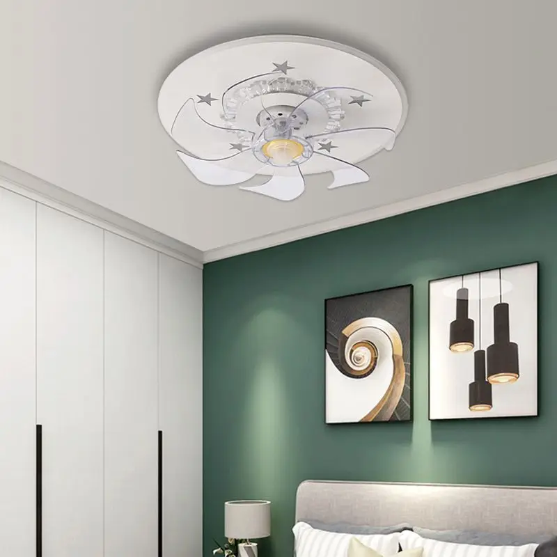 Designer Metal And Acrylic Geometric Children's Room Ceiling Fan with Light, White