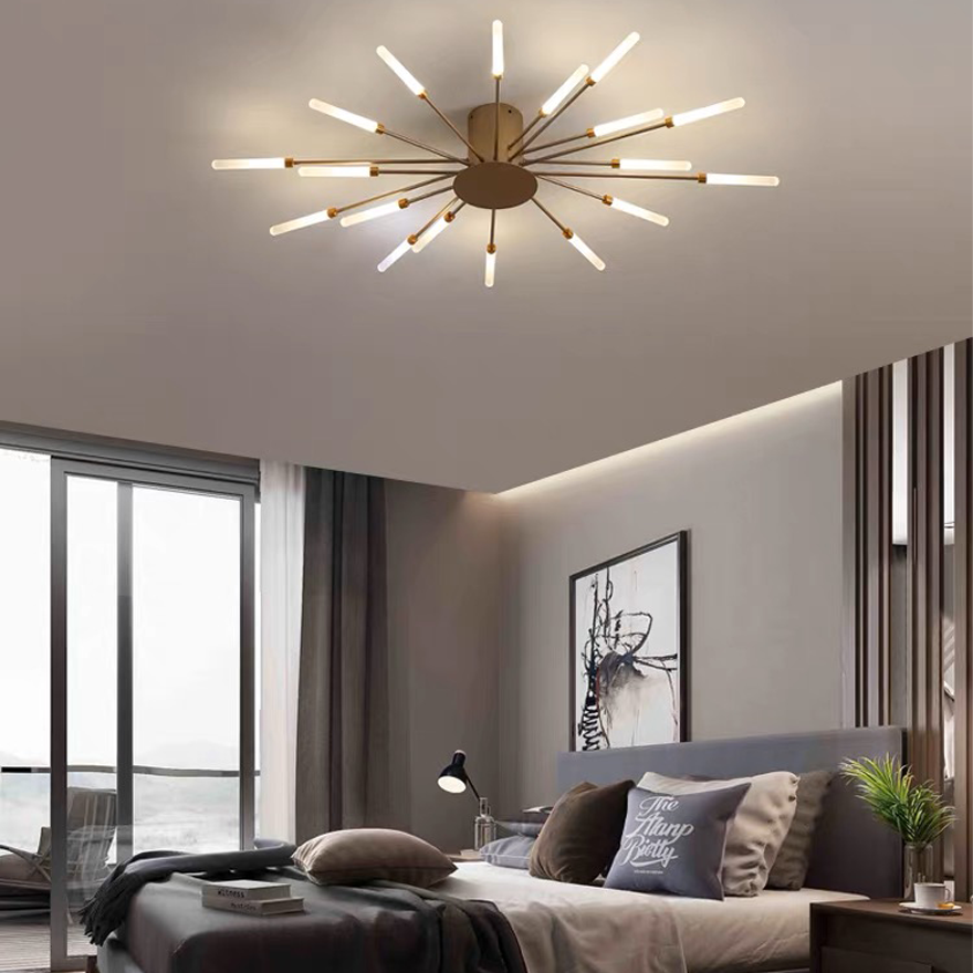 Modern Metal And Acrylic Radiographic Bedroom Ceiling Light, Black/Gold