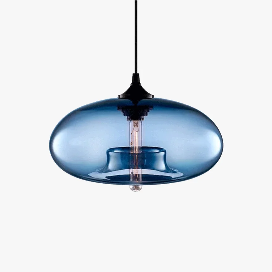 Modern Glass Drum Living Room Pendant Light, 6 Color