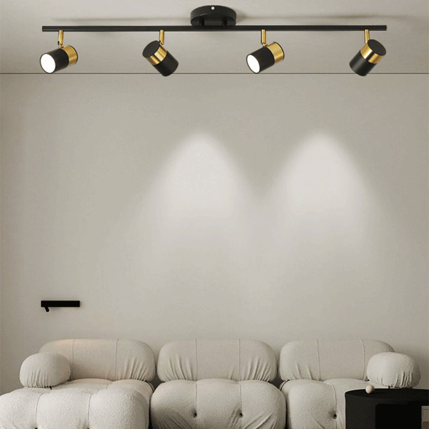 Contemporary Metal Linear Living Room Ceiling Light, Black, Trichromatic Light