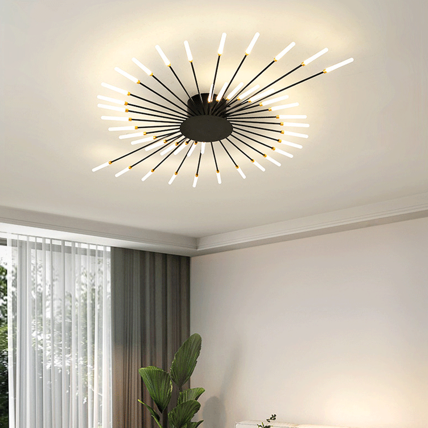 Modern Metal And Acrylic Radiographic Bedroom Ceiling Light, Black/Gold