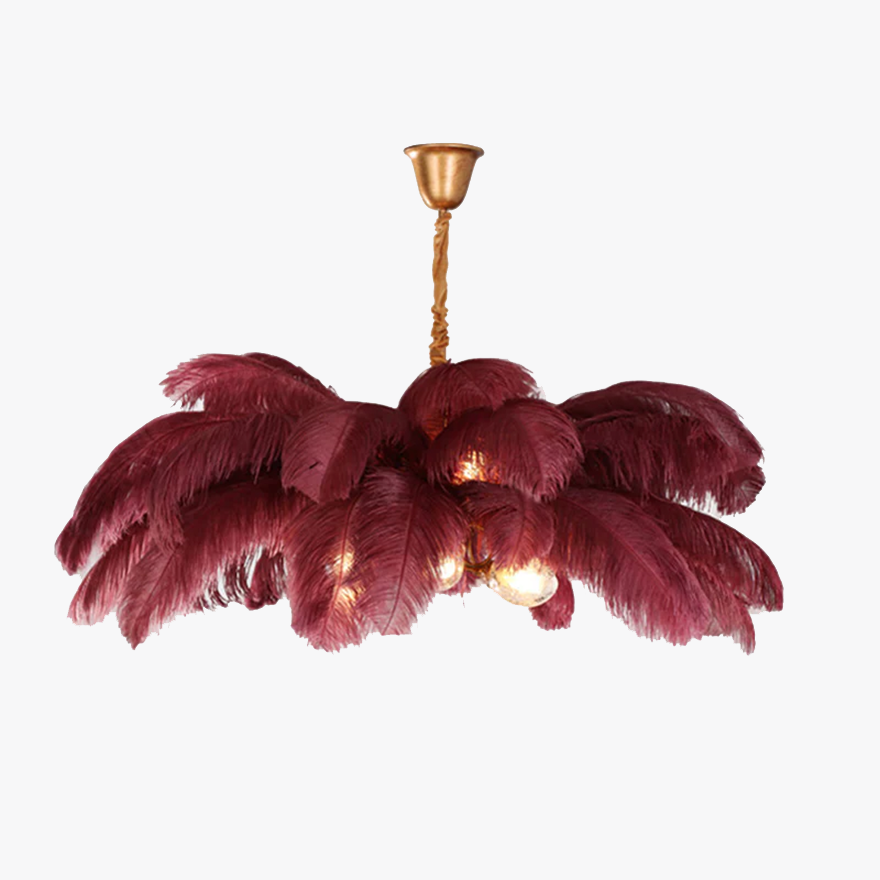 Art Deco Copper And Feather Cluster Bedroom Pendant Light, 8 Color