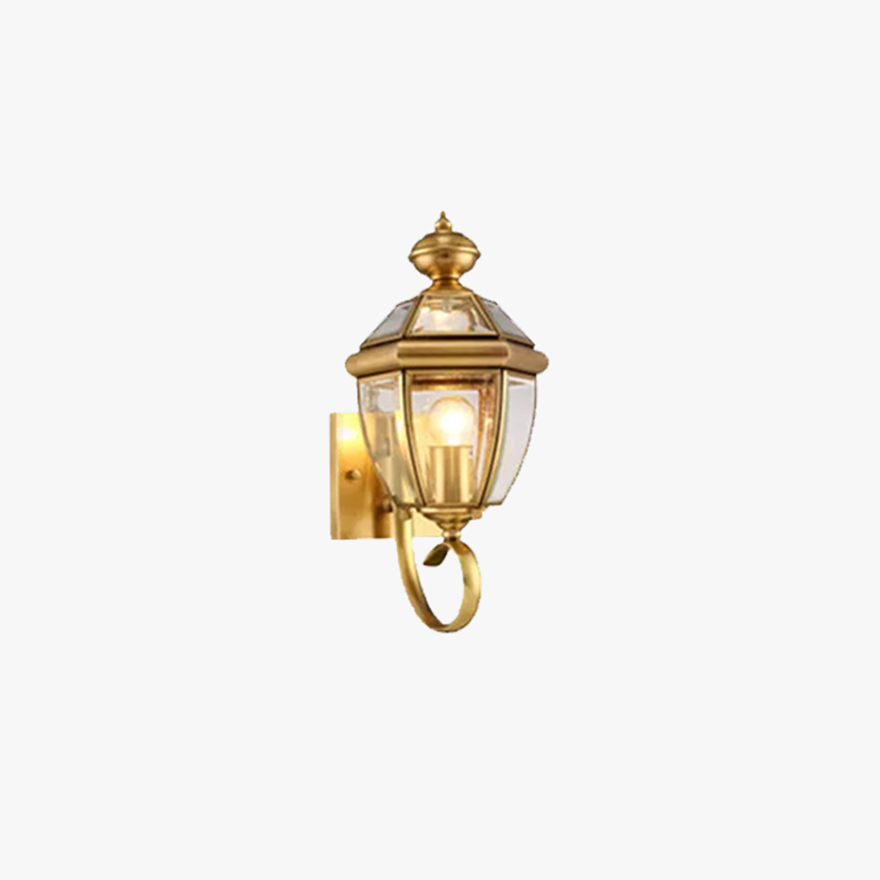 Designer  Metal And Glass Lantern Outdoor Wall Lamp, Gold