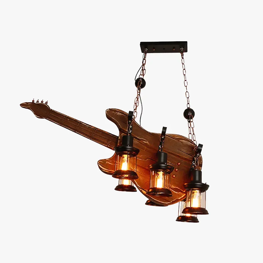 Vintage Metal And Wooden Guitar Dining Room Pendant Light, Burlywood