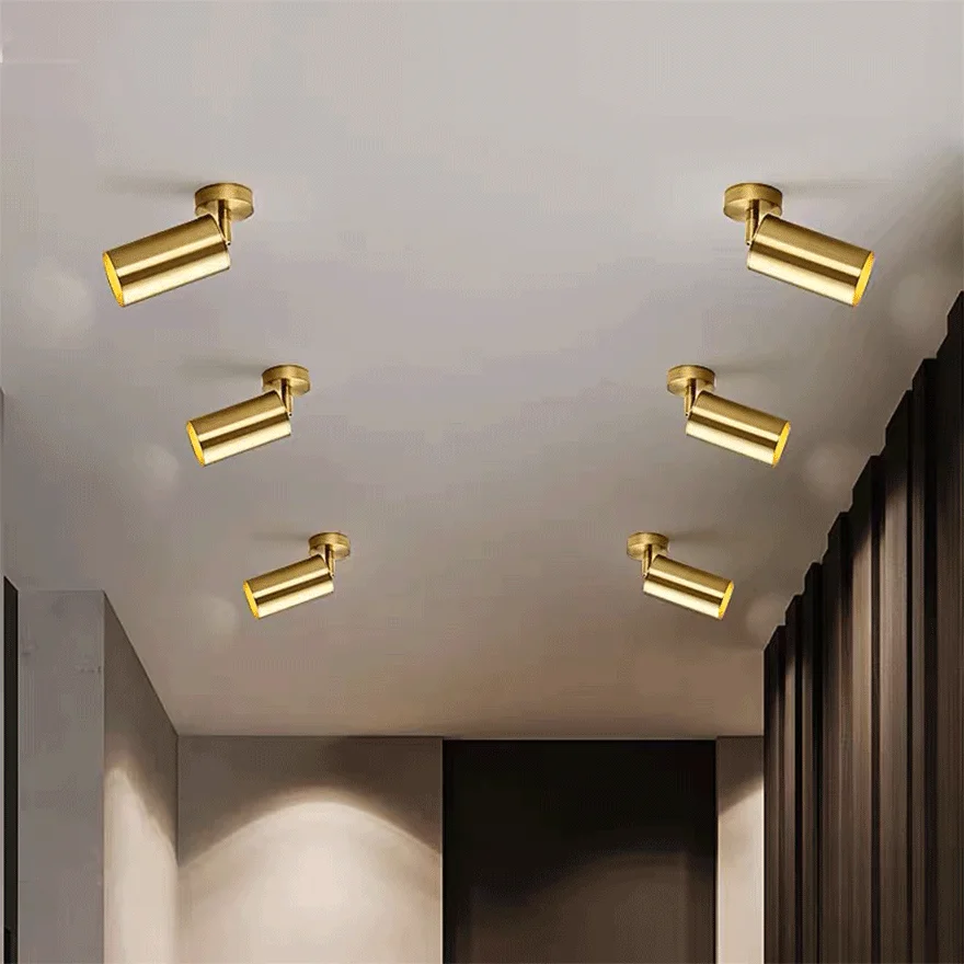 Modern Metal Cylindrical Hallway Ceiling Light, Gold, Trichromatic Light