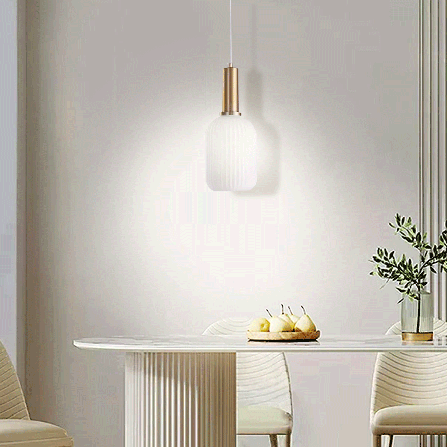 Nordic Metal And Glass Geometric Living Room Pendant Light, White